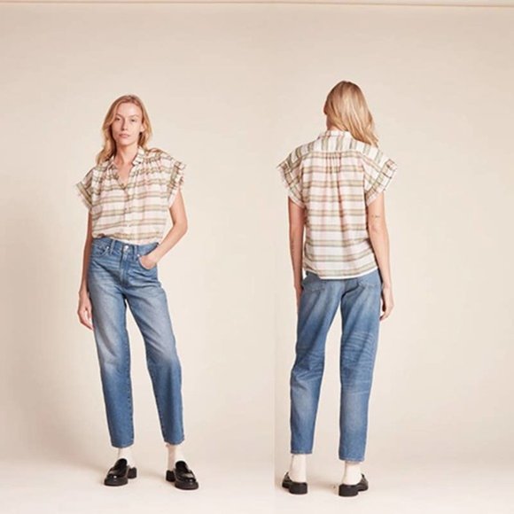 Birds of Paradis Trovata Marianne "B" Ruffle Sleeve Shirt Pomela Plaid Sz: M NWT - Picture 1 of 10